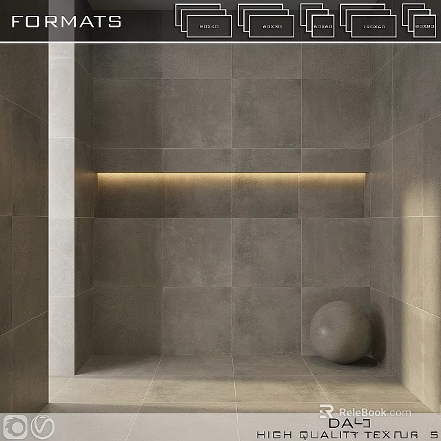 Gray Tiled Wall Structure With Horizontal Light Strip And Spherical Object 3d model 