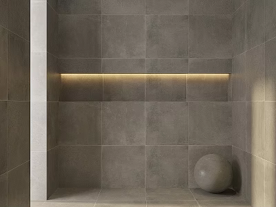 Gray Tiled Wall Structure With Horizontal Light Strip And Spherical Object 3d model