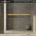 Gray Tiled Wall Structure With Horizontal Light Strip And Spherical Object 3d model