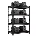 Black Multi Tiered Shelving Unit with Black Equipment and Red Logo 3d model