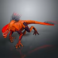 Orange Dinosaur Like Game Or Movie Character with Black Stripes Sharp Teeth And Aggressive Spikes