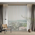 Elegant Neutral Tones Linen Curtains With Blinds in Living Room Window With Chair Plant