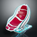 Modern Futuristic Chair With Red White Blue Accents Sleek Lines Transparent Base