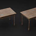 Wooden Desks With Blue Floral Patterns On Surface And Decorative Legs