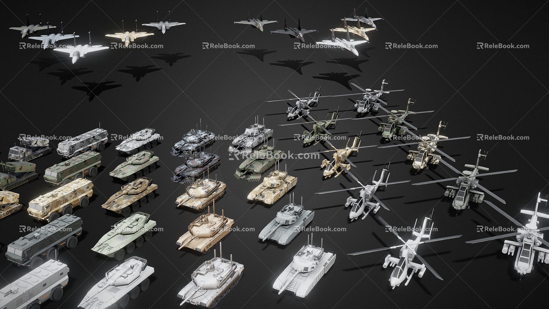 Cartoon Aircraft Cartoon Tank Fighter Rocket Bomber Military Equipment Helicopter Military Aircraft Missile 3d model