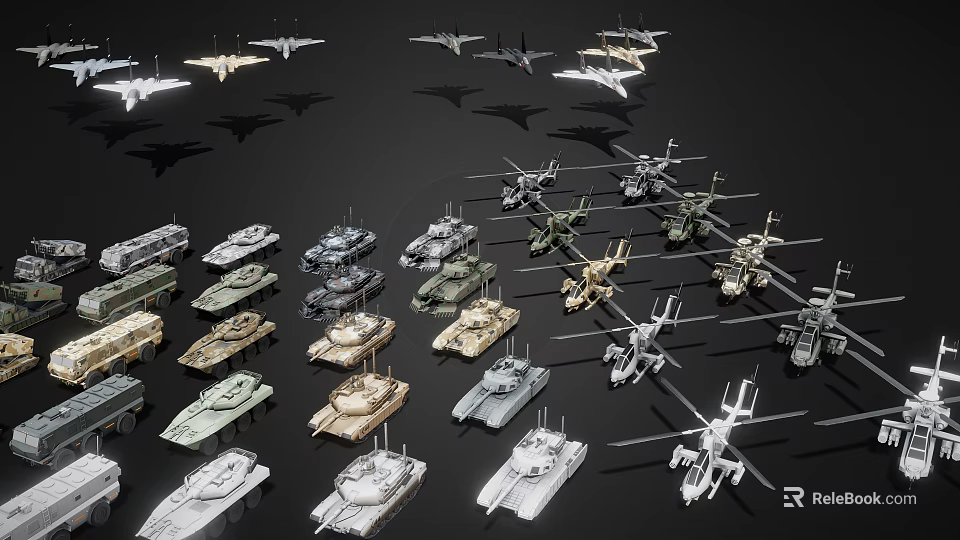 Military Weapons Collection Featuring Tanks Helicopters Fighter Jets And Armored Vehicles 3d model 