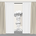 Cream Wind Curtain Gauze Curtain Vertical Curtain Roman Rod 3d model