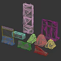 Concrete Traffic Barriers And Roadblocks With Various Shapes And Metal Frames