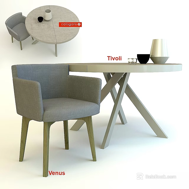Modern Gray Fabric Chair With Armrests And Wooden Legs Cross Leg Table Set 3d model 
