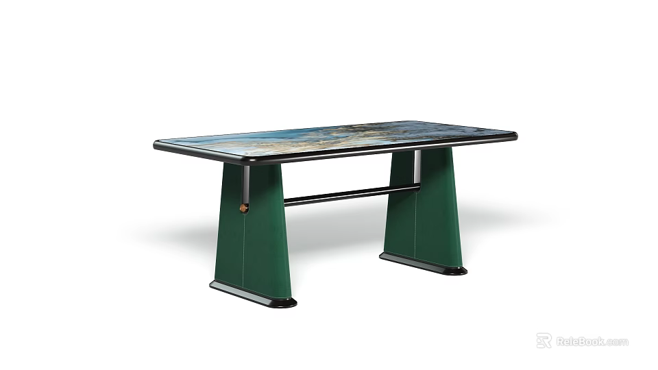 Modern Dining Table With Green Legs And Artistic Pattern Top Surface 3d model