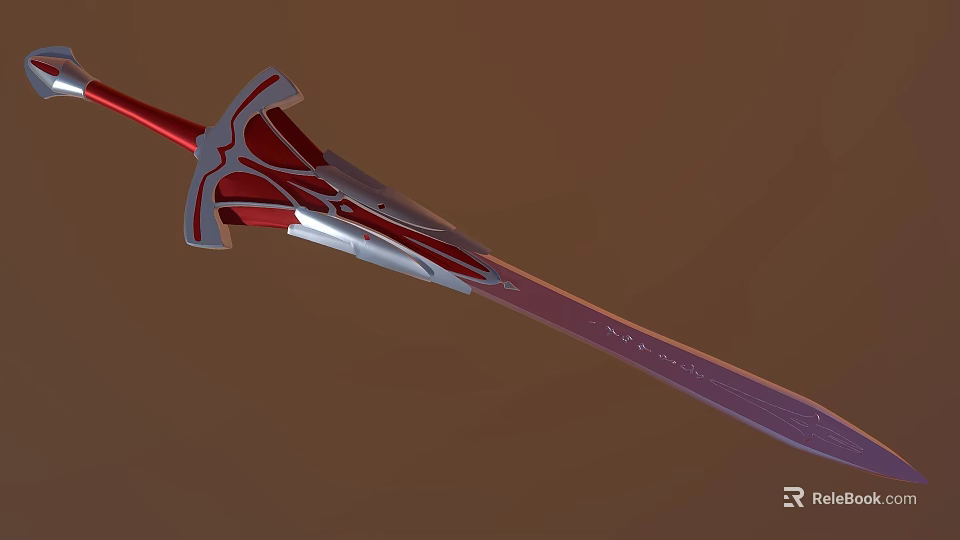 Red And Silver Modern Sword Weapon With Intricate Hilt And Sharp Blade 3d model 