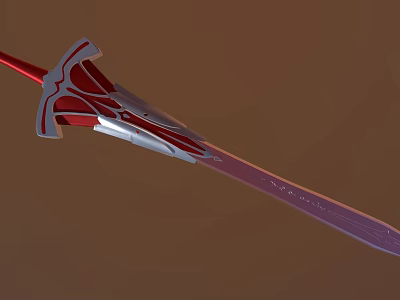 Red And Silver Modern Sword Weapon With Intricate Hilt And Sharp Blade 3d model