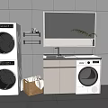 Modern Bathroom With Stacked Washing Machines Sink Cabinet And Mirror