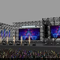 Colorful Concert Stage with Large LED Screen and Audience Waving Light Sticks