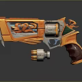 Orange And White Sci Fi Mechanical Pistol With Exposed Components And Bullets