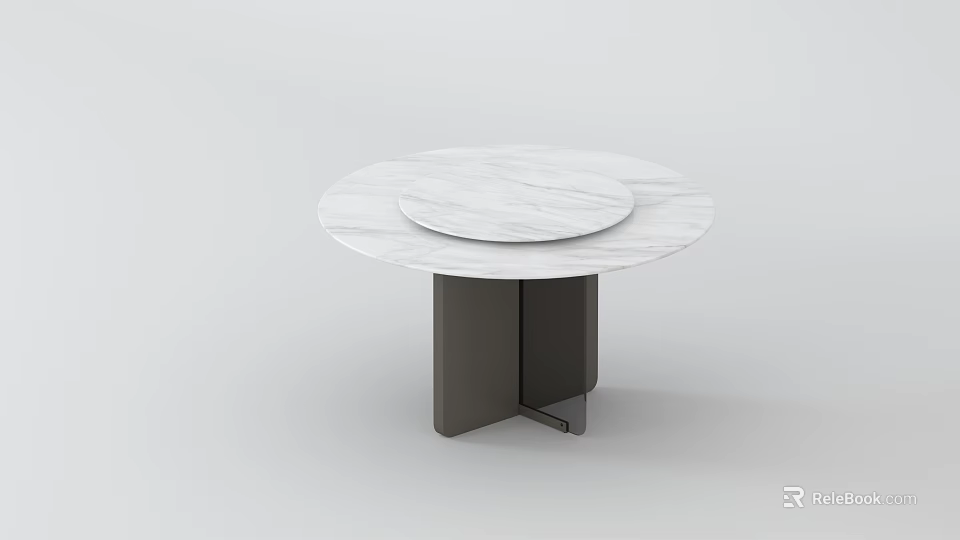 Round Modern Dining Table With White Marble Top And Black Metal Base 3d model