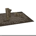 Ancient Architectural Ruins Featuring Ruined Brick Wall Arched Structure And Columns With Debris 3d model