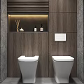 Modern Bathroom With Black Wall Mounted Toilets And White Sleek Ceramic Walls