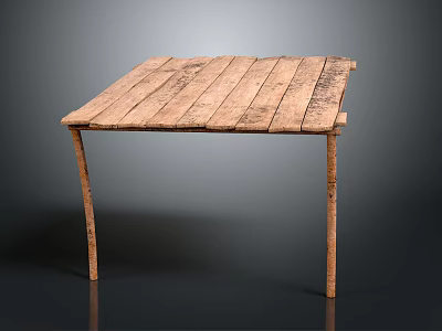 Modern Table Slats Table Wooden Table 3d model