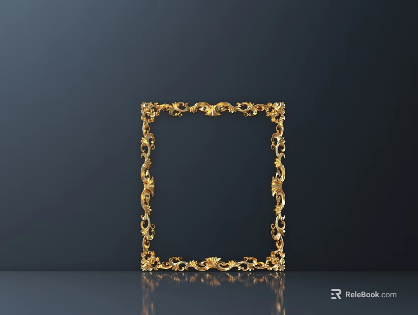 Golden Carved Square Frame With Intricate Patterns On Dark Background 3d model 