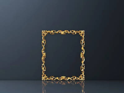 Golden Carved Square Frame With Intricate Patterns On Dark Background 3d model