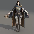 Game Movie Female Character In Blue Brown Cloak Belt Pouch Hat Gray Pants Boots