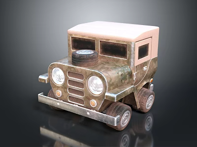 Vintage Camouflage Toy Car With Beige Roof Spare Tire And Headlights 3d model