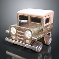 Vintage Camouflage Toy Car With Beige Roof Spare Tire And Headlights