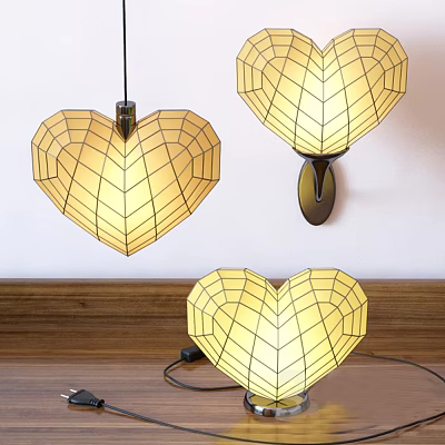 Heart Shaped Geometric Yellow Lighting Combinations With Pendant Wall And Table Lamps 3d model
