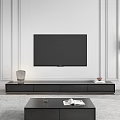 Modern Black TV Stand With Drawers Decorative Vase And Books Below Wall Mounted TV