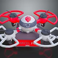 Arcel E Drone With Red And White Propeller Guards Four Propellers And Smiley Face Logo 3d model