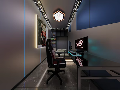 Modern Hotel Guest Room With Ergonomic Gaming Chair Computer Desk And RGB Lighting 3d model
