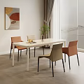 Modern Dining Table Set With White Rectangular Top Orange Beige Chairs 3d model