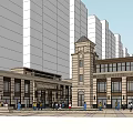European Style Commercial Street With High Rise Buildings Low Rise Structures And Cars