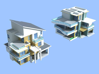 Modern Detached Villa Exterior Design With Multiple Floors Glass Balconies And Large Windows 3d model
