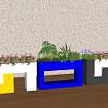 Colorful Coffee Bar Flower Planters Yellow Blue Black With Fresh Flowers And Green Plants