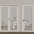 Modern White Hinged Doors With Glass Panels In Interior Design And Wooden Floor