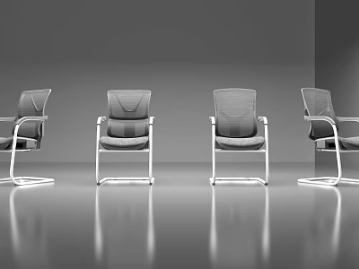 Modern Office Chairs with Mesh Back and Metal Frame in Gray Room on Reflective Floor 3d model