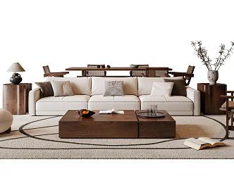 Quiet antique style sofa tea table combination three-person sofa leisure chair 3d model