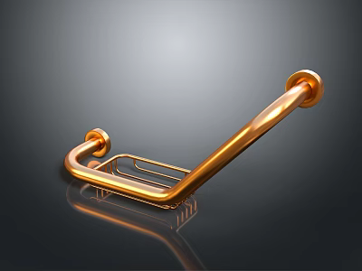 Golden Bathroom Furniture Grab Bar With Shiny Surface And Sturdy Bracket Design 3d model
