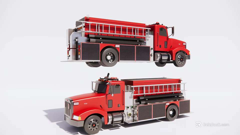 Red Fire Truck Functional Vehicle Shown In Multiple Angles With Detailed Design 3d model 