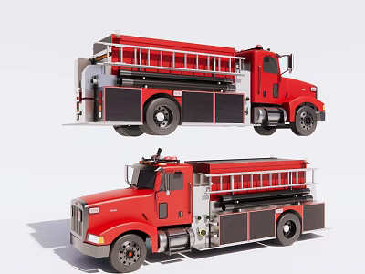 Red Fire Truck Functional Vehicle Shown In Multiple Angles With Detailed Design 3d model
