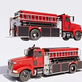 Red Fire Truck Functional Vehicle Shown In Multiple Angles With Detailed Design 3d model