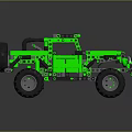 Green Off-Road Vehicle Model With Detailed Structure Made Using Building Blocks And Large Tires