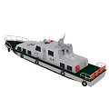 White Patrol Yacht With Green Deck Railing Blue Red Lights And Antenna