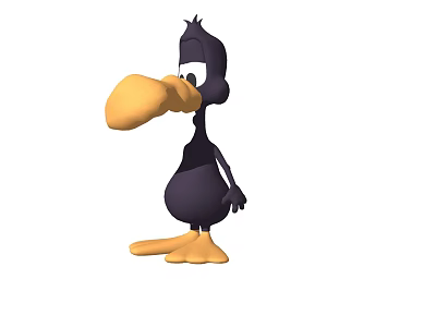 Cartoon Black Bird Character With Yellow Beak And Standing Pose 3d model
