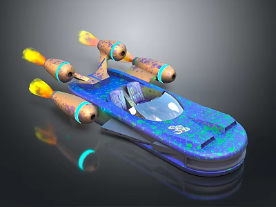 Futuristic Sci Fi Spaceship With Vibrant Blue Purple Finish Multiple Flame Thrusters Transparent Cockpit 3d model