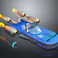 Futuristic Sci Fi Spaceship With Vibrant Blue Purple Finish Multiple Flame Thrusters Transparent Cockpit