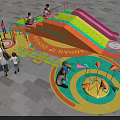Colorful Interactive Play Area with Slides Circular Structures Playful Flags and Children Playing 3d model