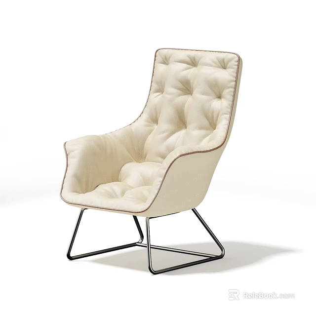 Modern Cream Tufted Single Seater Sofa With Curved Back And Metal Frame 3d model 